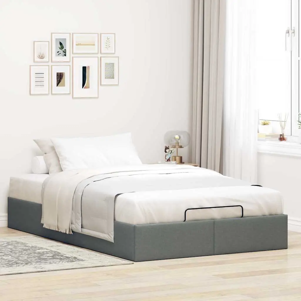 Ottoman Storage Bed Frame Grey Fabric King Single Lift Mechanism Under Bed