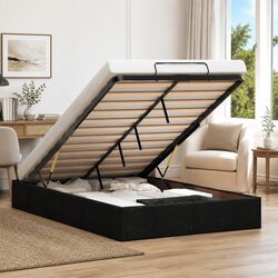 King Single Ottoman Storage Bed Frame Fabric Lift-Up Base Bedroom Furniture