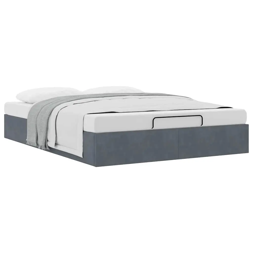 Ottoman Storage Bed Frame Dark Grey Velvet Double Size Gas Lift