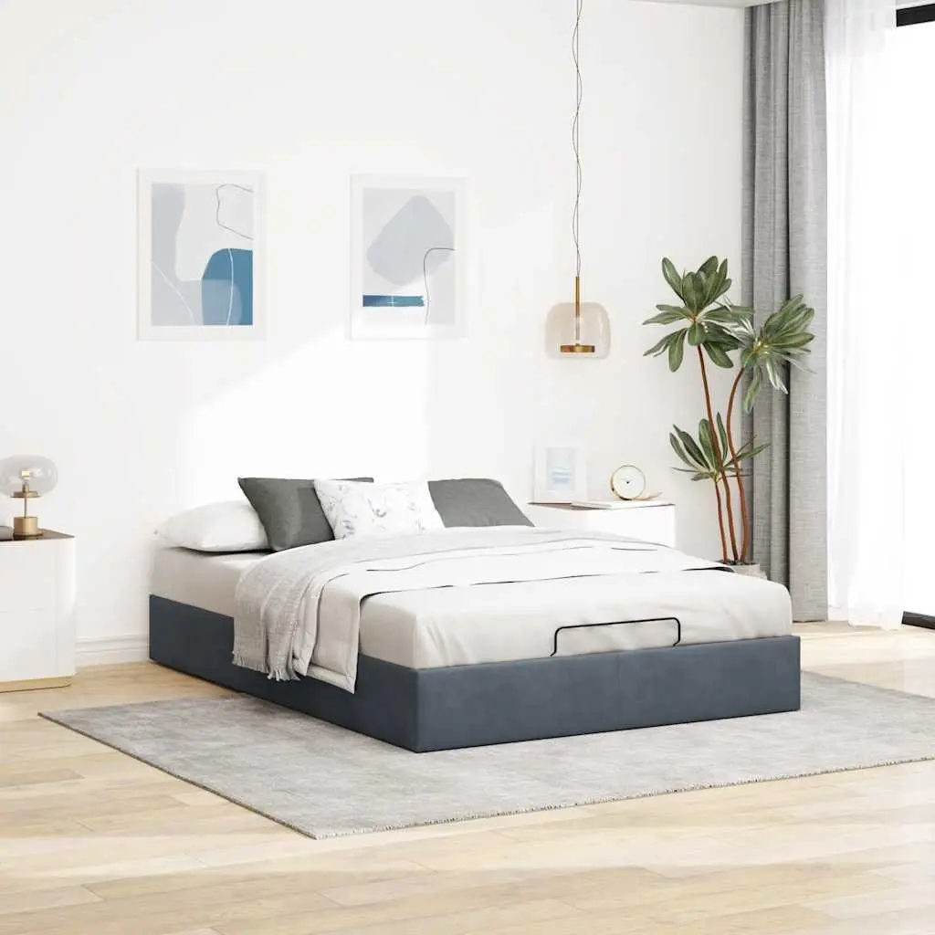 Ottoman Storage Bed Frame Dark Grey Velvet Double Size Gas Lift