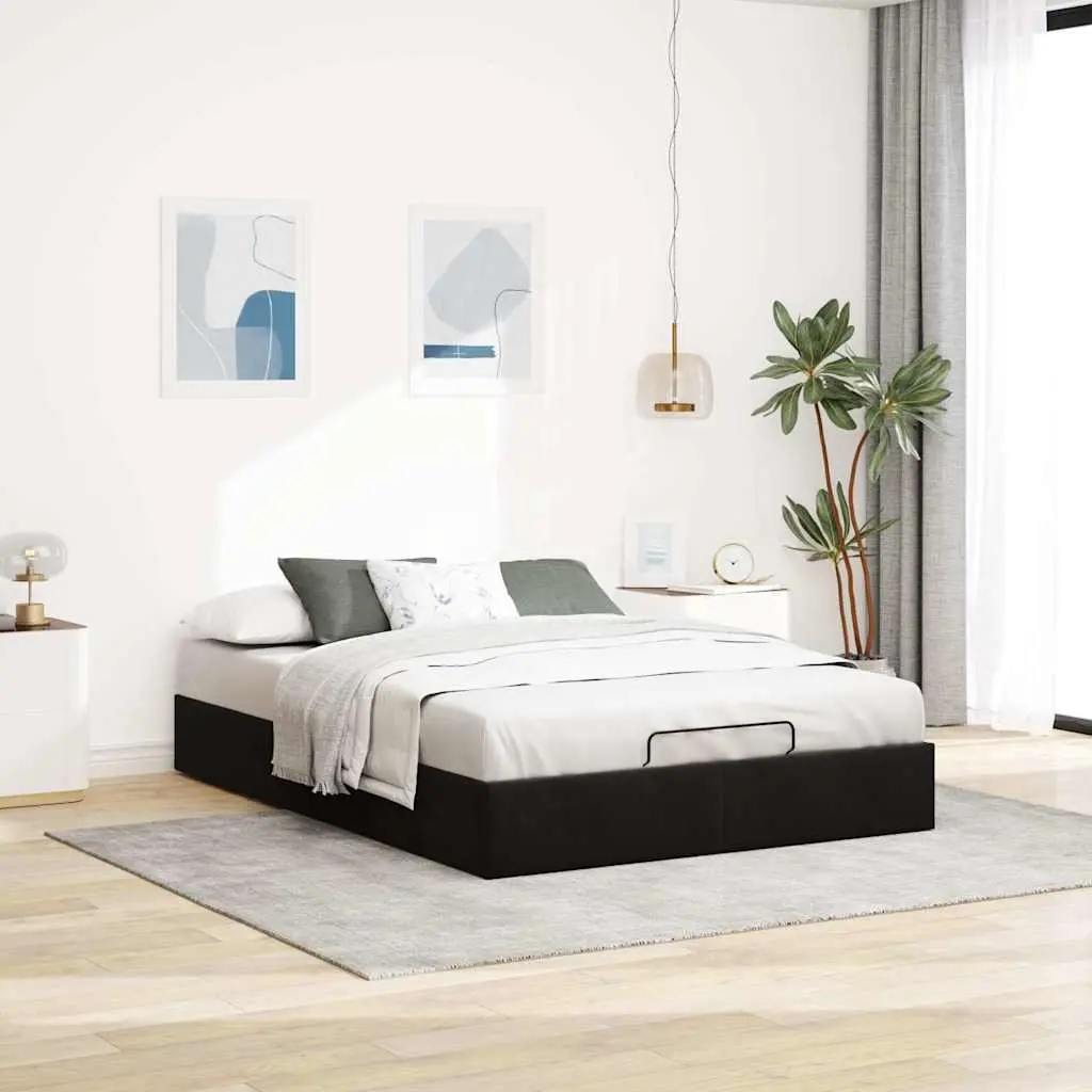 Ottoman Storage Bed Frame Double Black Velvet Gas Lift Up No Mattress Bedroom