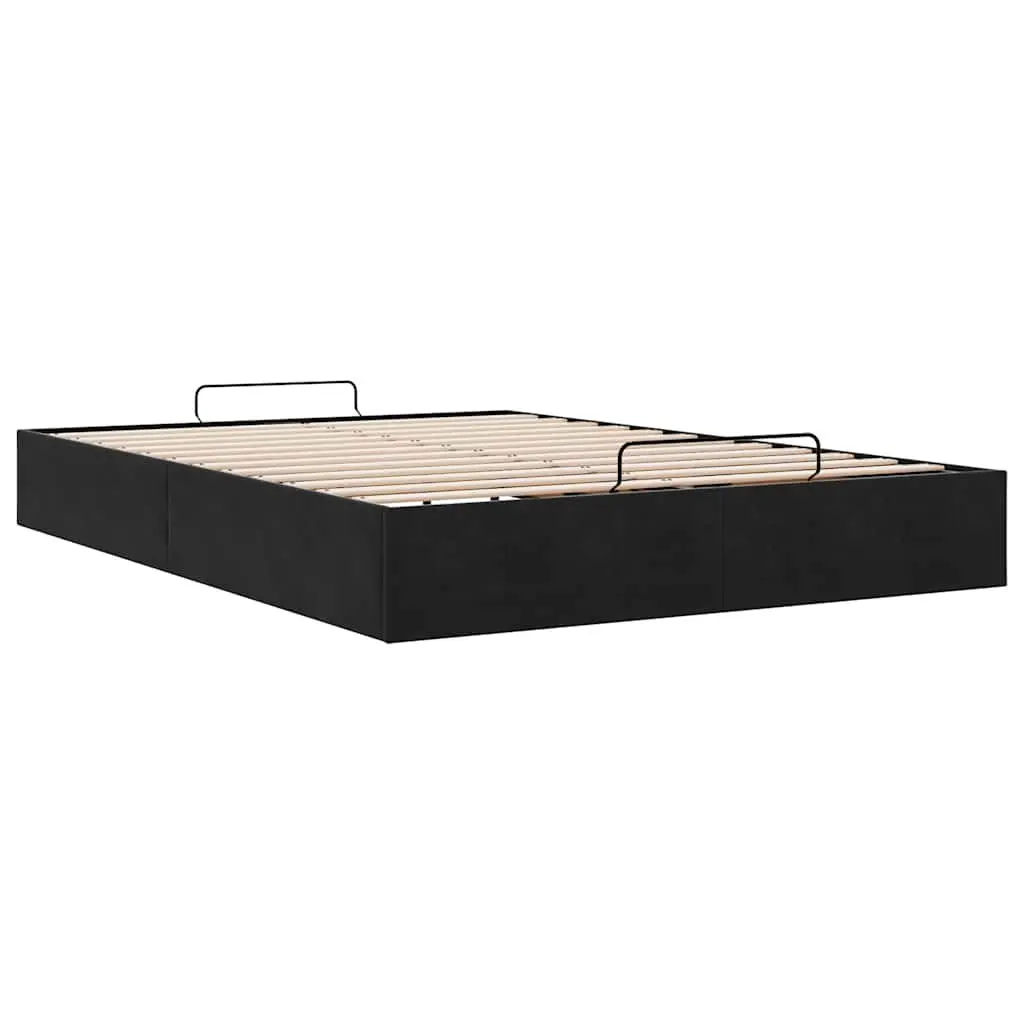 Ottoman Storage Bed Frame Double Black Velvet Gas Lift Up No Mattress Bedroom