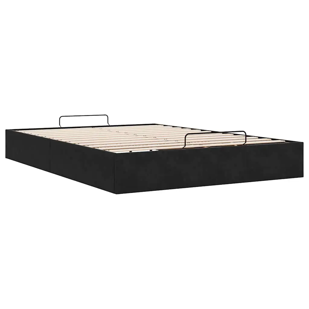 Ottoman Storage Bed Frame Double Black Velvet Gas Lift Up No Mattress Bedroom