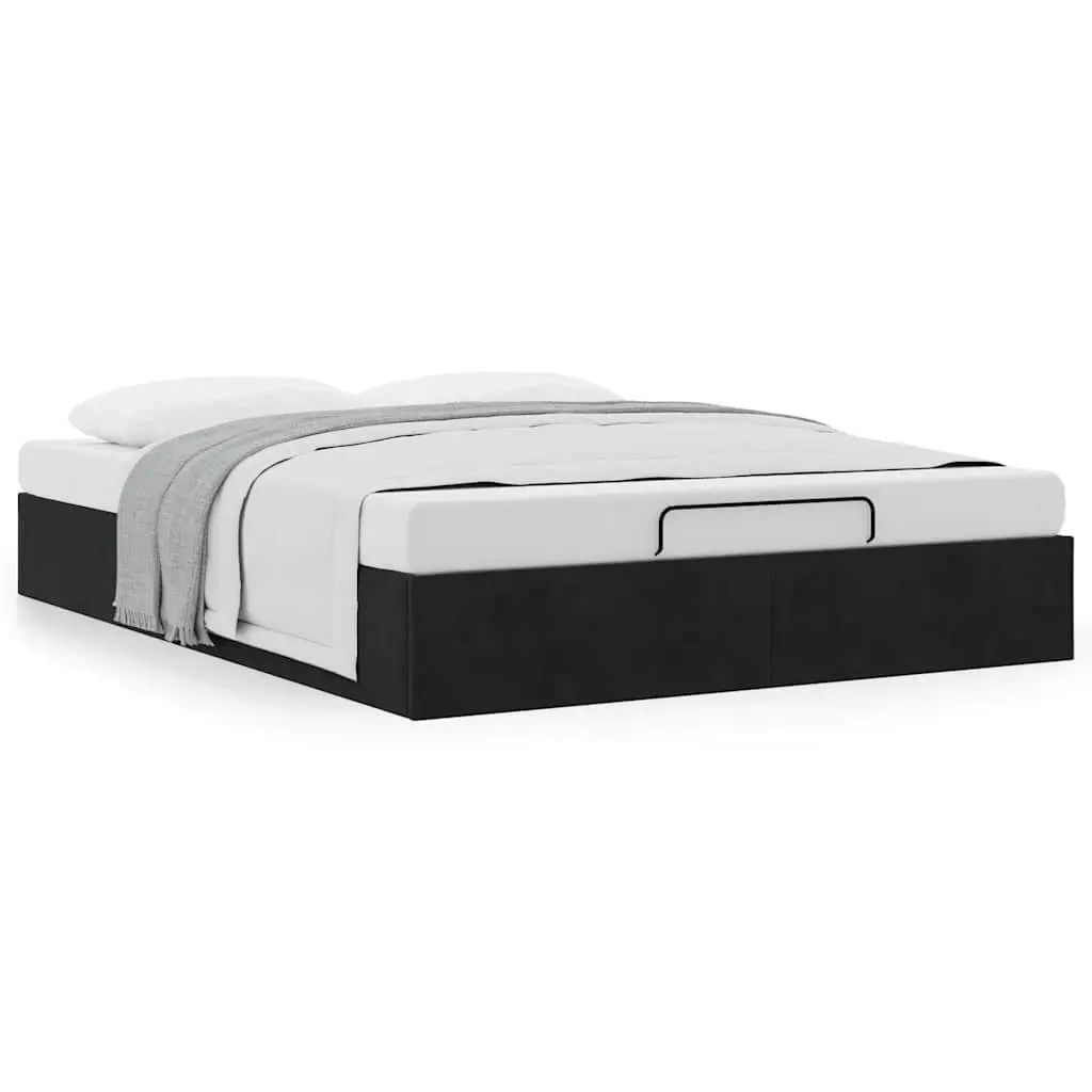 Ottoman Storage Bed Frame Double Black Velvet Gas Lift Up No Mattress Bedroom