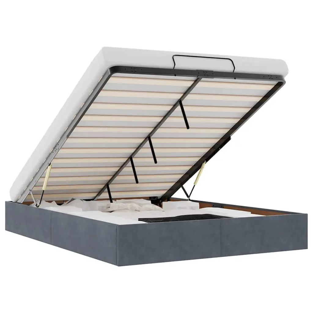 Ottoman Storage Bed Frame Velvet Grey Queen