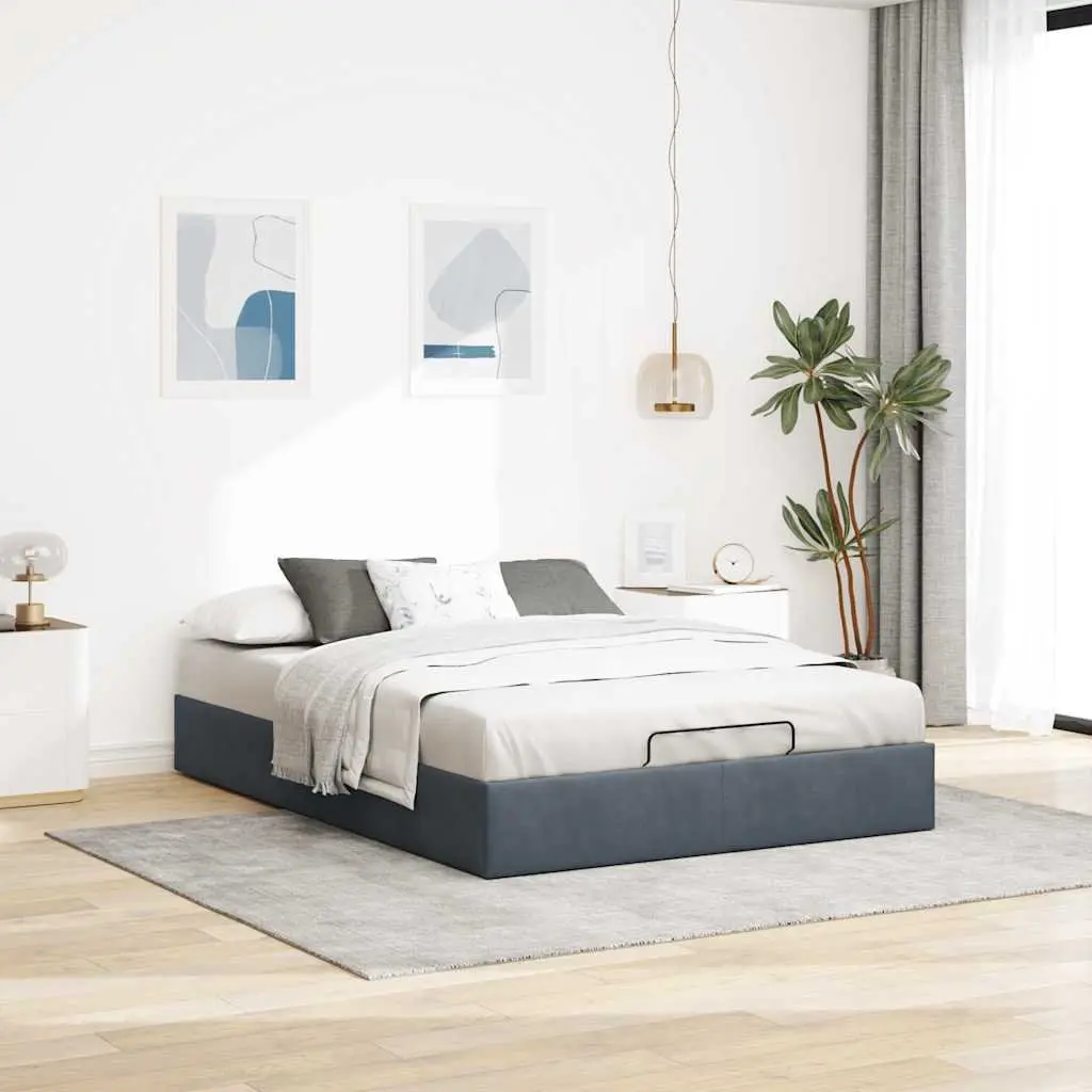Ottoman Storage Bed Frame Velvet Grey Queen