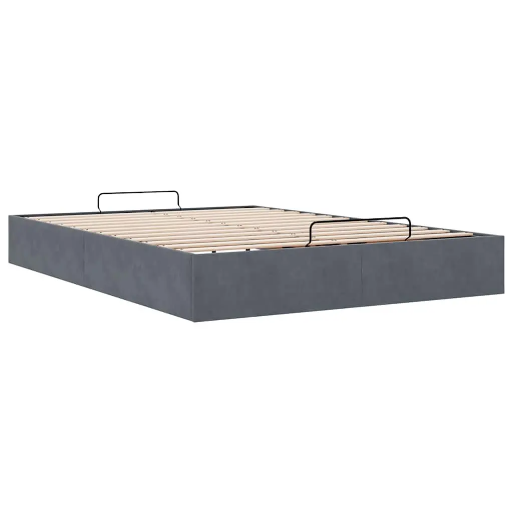 Ottoman Storage Bed Frame Velvet Grey Queen