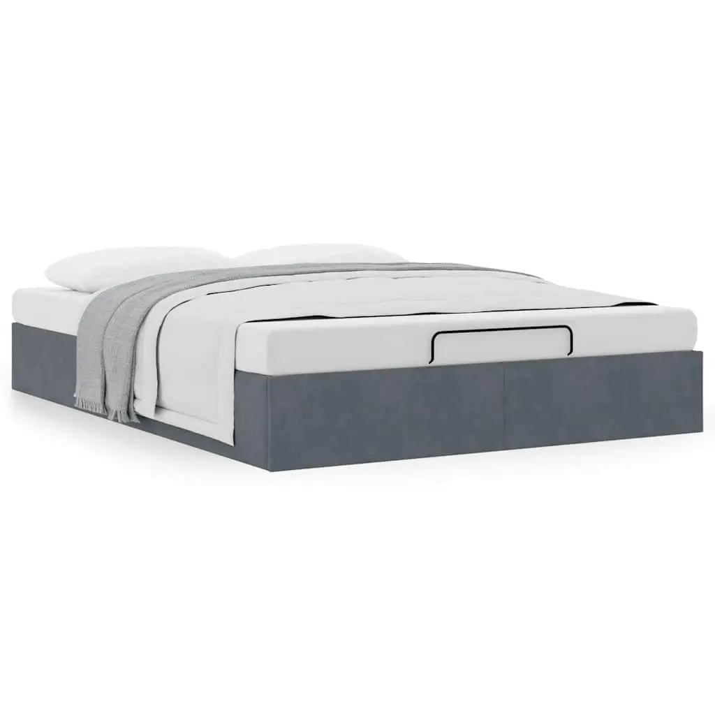 Ottoman Storage Bed Frame Velvet Grey Queen