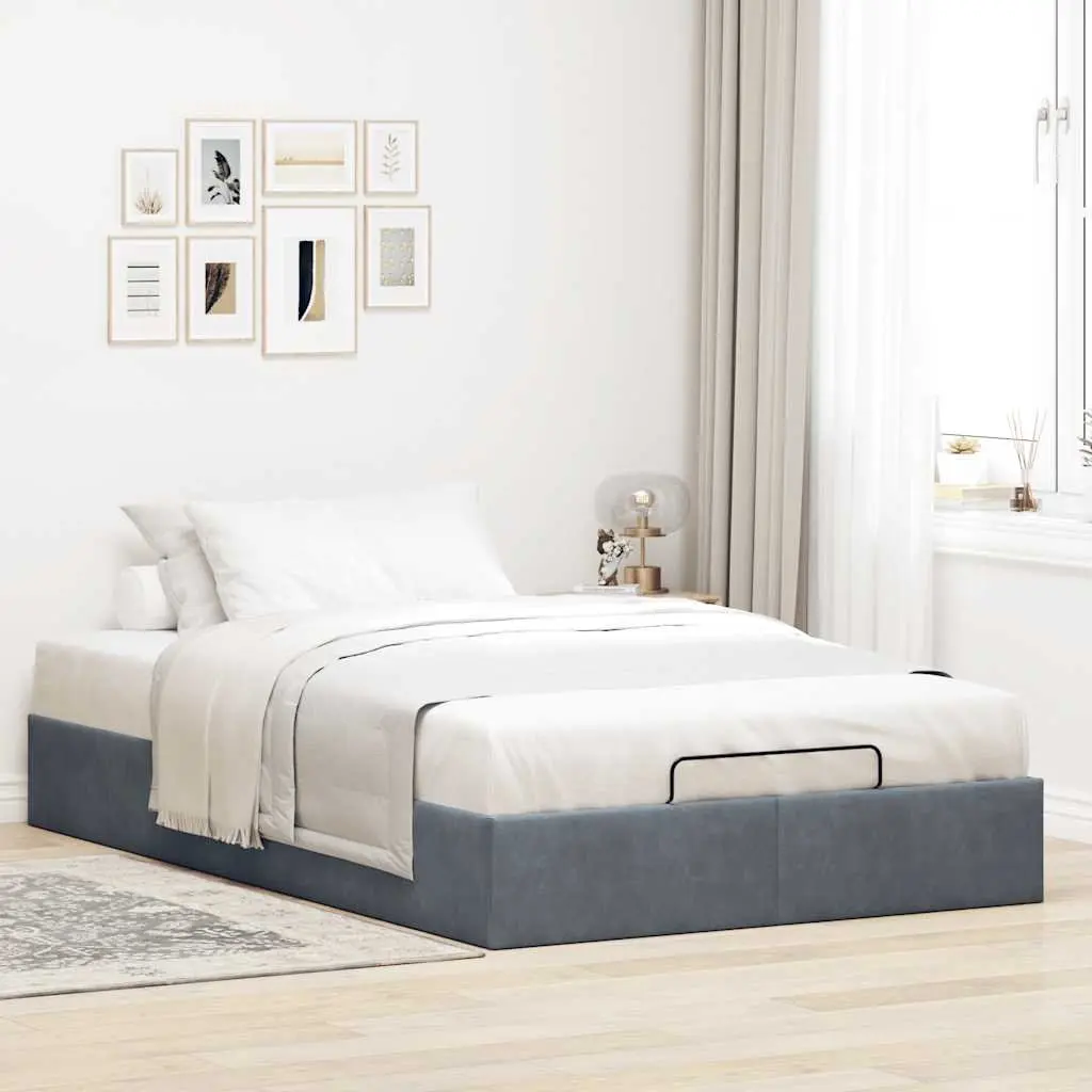 King Single Ottoman Storage Bed Frame Velvet Dark Grey