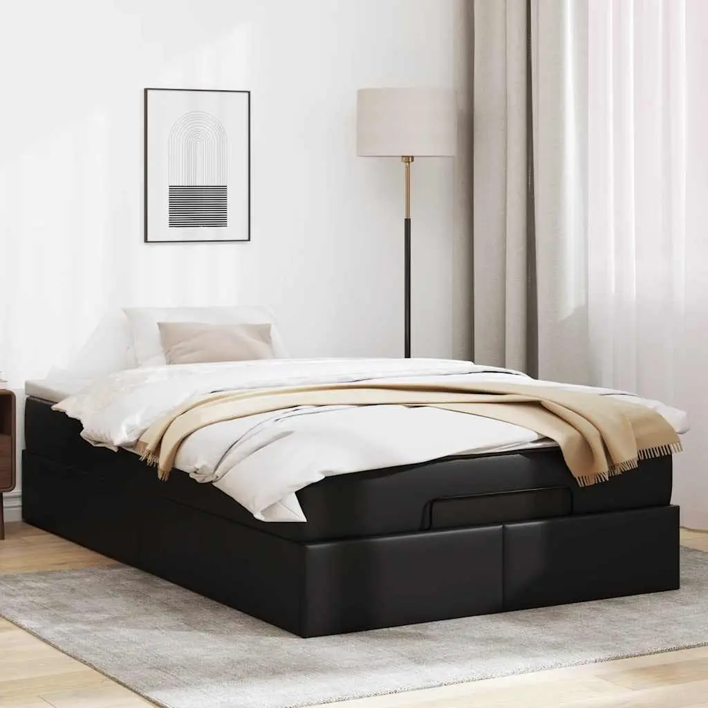Ottoman Storage Bed Super Single Black Faux Leather Frame with Pocket Spring