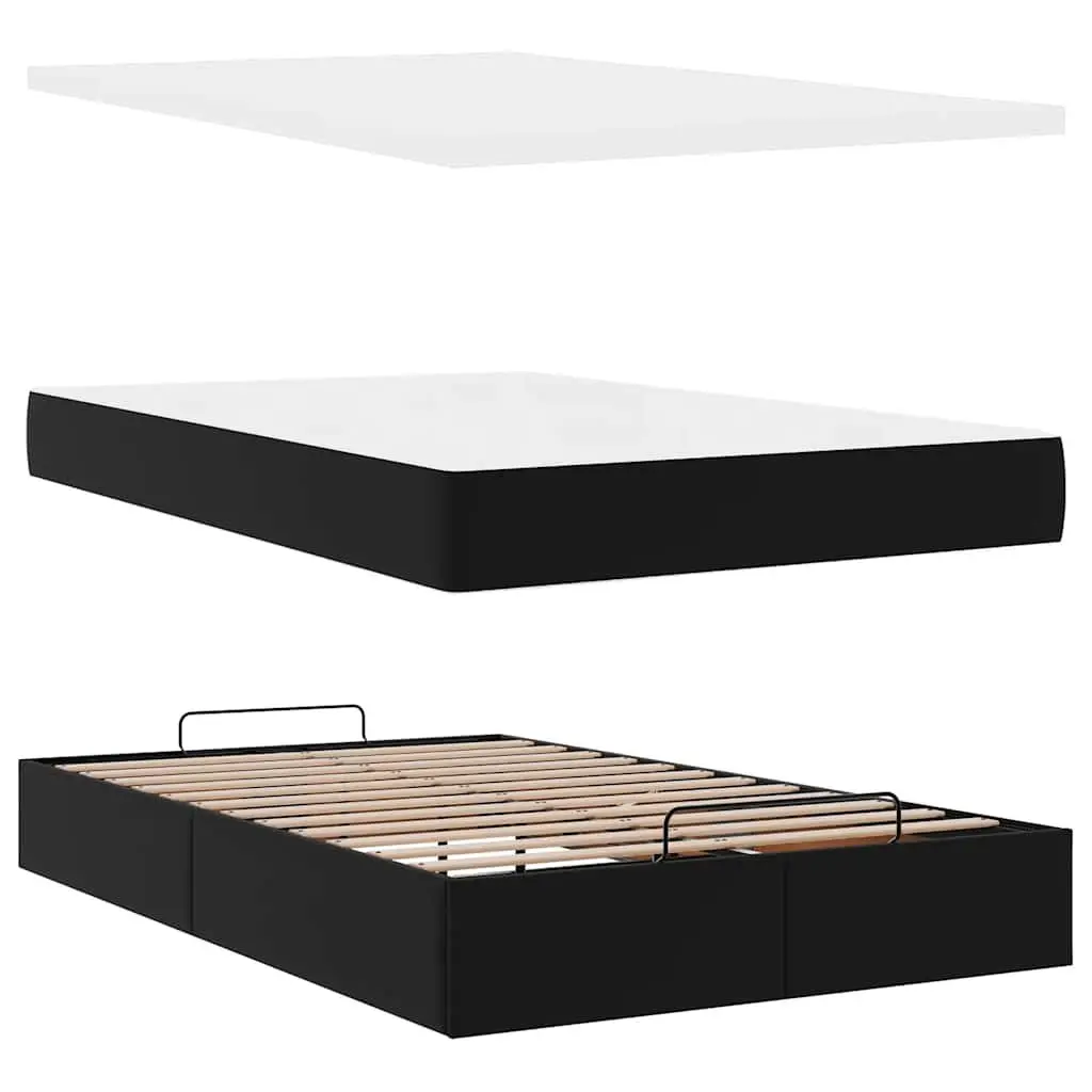 Ottoman Storage Bed Super Single Black Faux Leather Frame with Pocket Spring