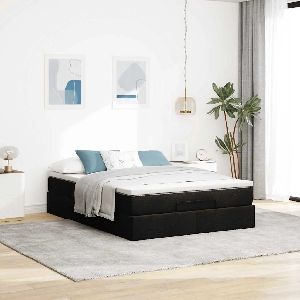 Ottoman Bed with Hydraulic Lift Feature Double Size Pocket Spring Mattress Black Polyester Fabric