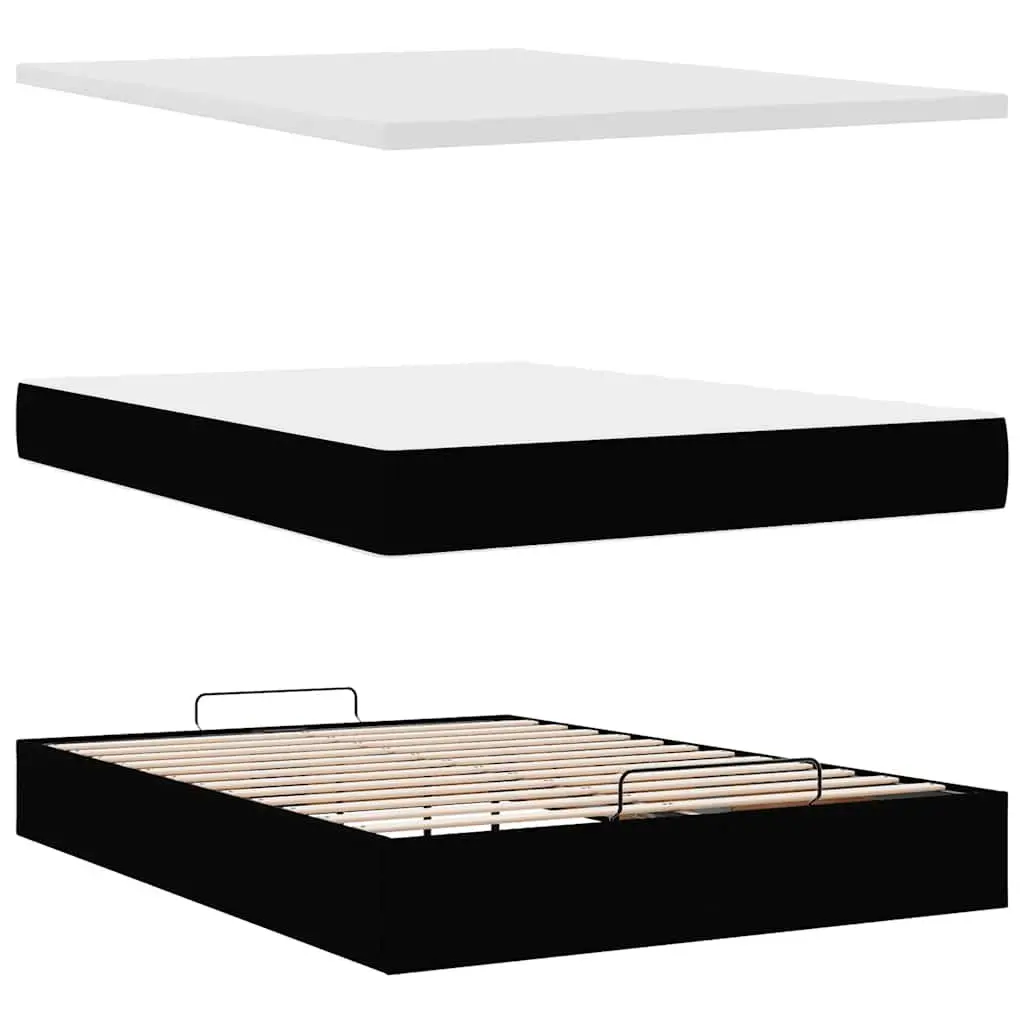 Ottoman Bed with Hydraulic Lift Feature Double Size Pocket Spring Mattress Black Polyester Fabric
