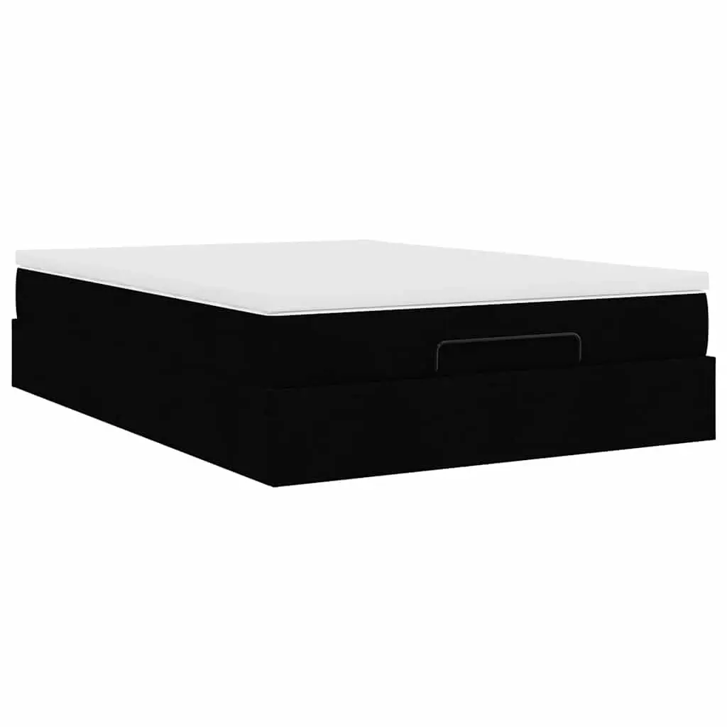 Ottoman Bed with Hydraulic Lift Feature Double Size Pocket Spring Mattress Black Polyester Fabric