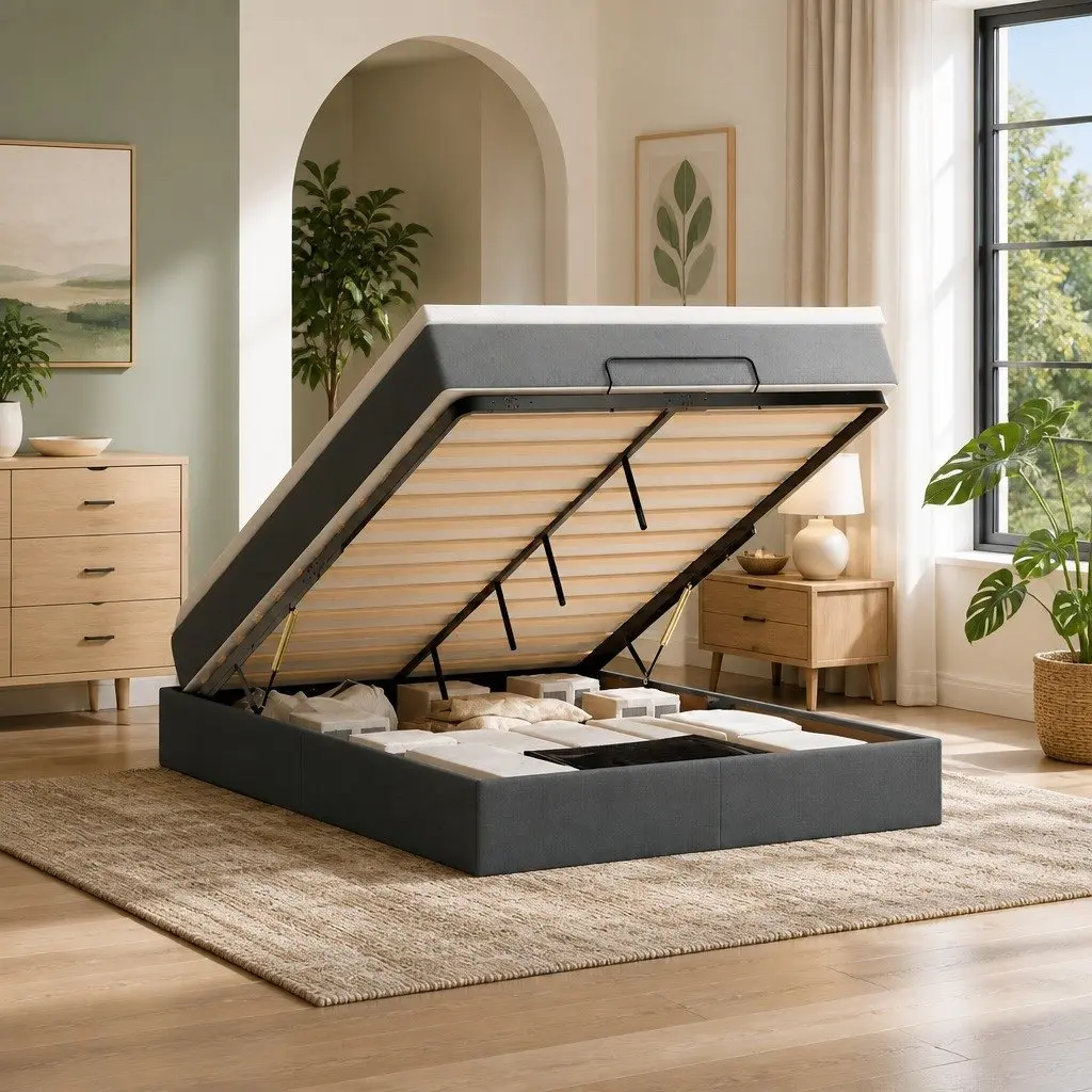Grey Queen Ottoman Bed for Comfort