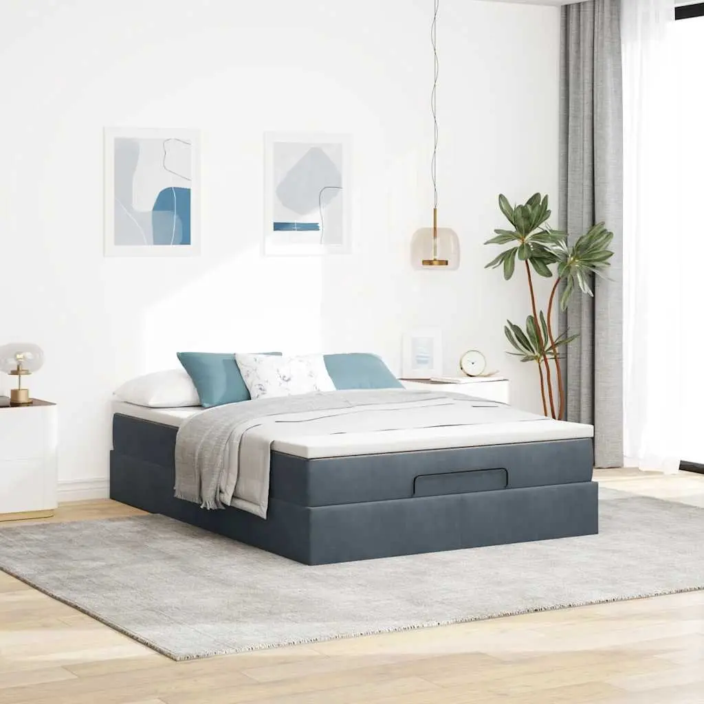 Ottoman Bed with Pocket Spring Mattress Grey Double Velvet Storage Bedroom