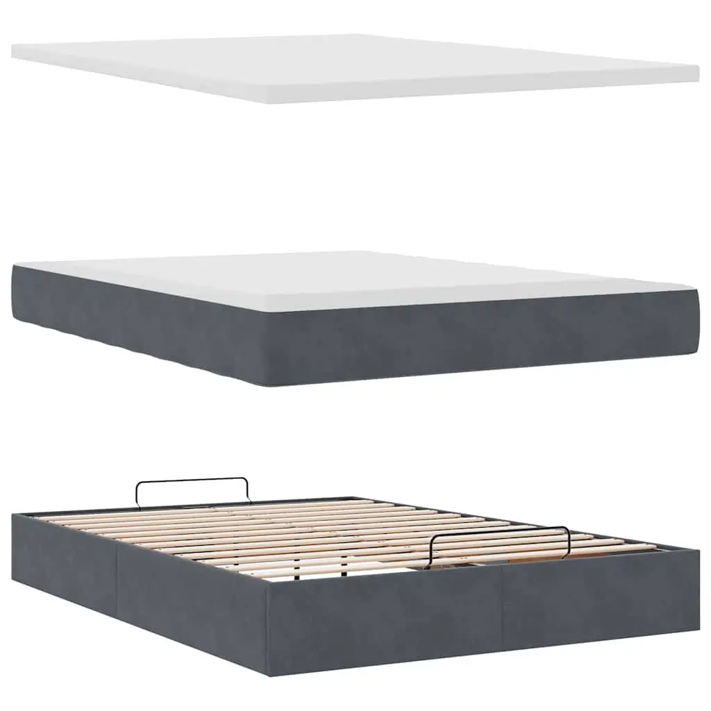 Ottoman Bed with Pocket Spring Mattress Grey Double Velvet Storage Bedroom