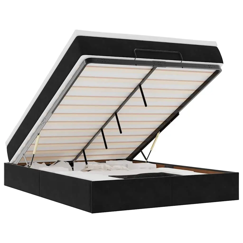 Ottoman Bed Double Black Velvet with Pocket Spring Mattress and Hydraulic Lift Storage