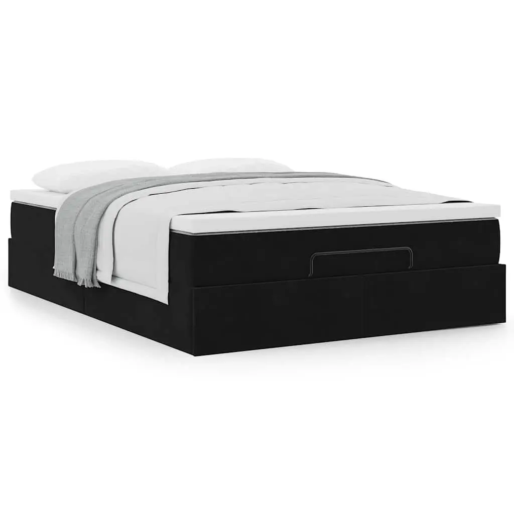 Ottoman Bed Double Black Velvet with Pocket Spring Mattress and Hydraulic Lift Storage