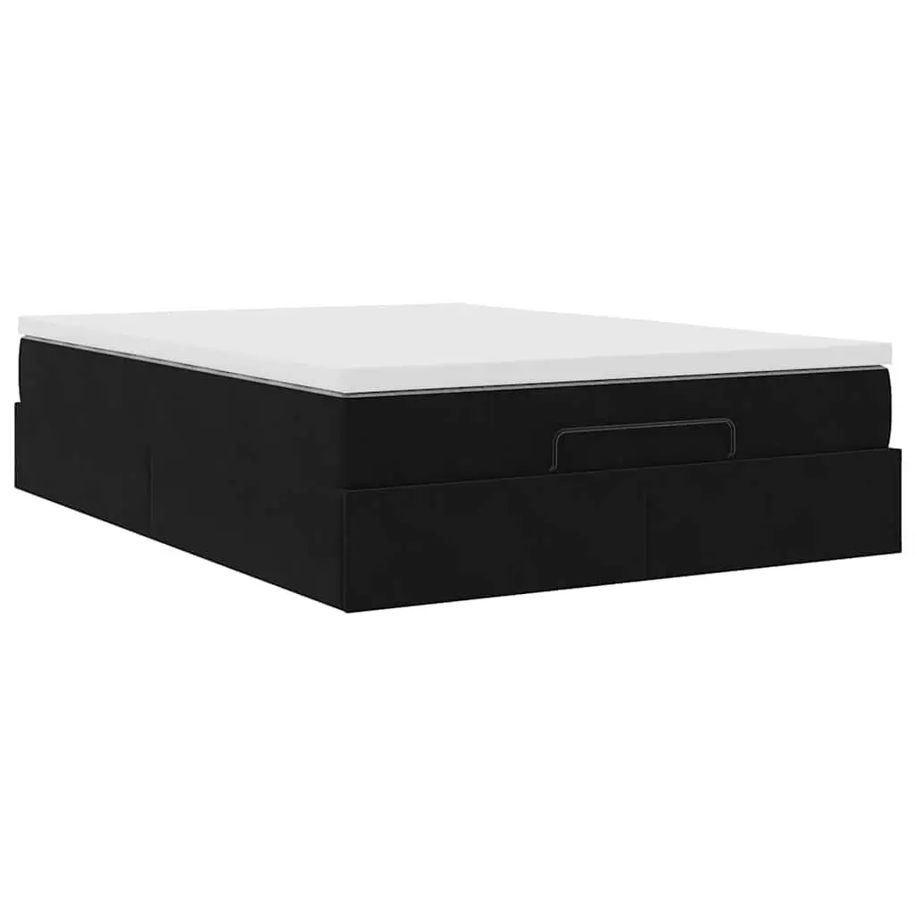 Ottoman Bed Double Black Velvet with Pocket Spring Mattress and Hydraulic Lift Storage