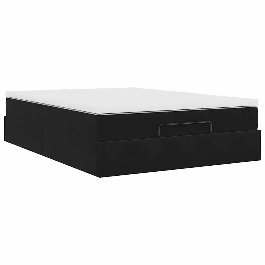 Ottoman Bed Double Black Velvet with Pocket Spring Mattress and Hydraulic Lift Storage