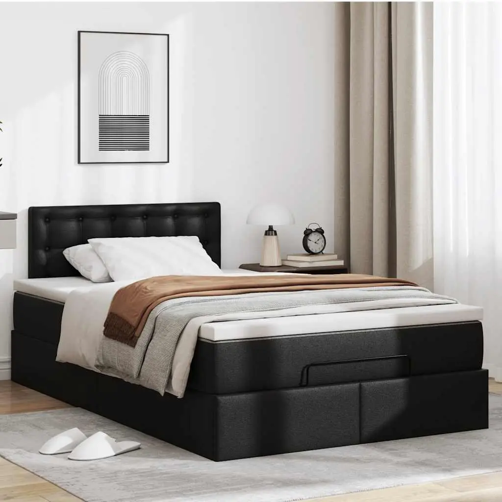 Ottoman Bed Black Faux Leather King Single with Hydraulic Lift Storage and Pocket Spring Mattress