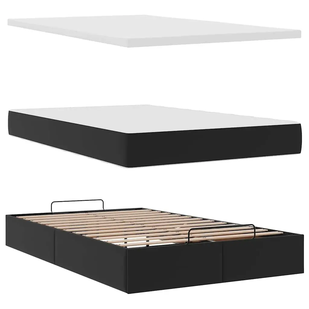 Ottoman Bed Black Faux Leather King Single with Hydraulic Lift Storage and Pocket Spring Mattress