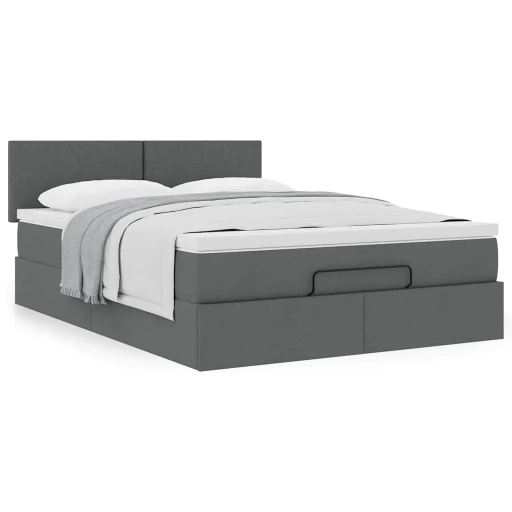 Queen Ottoman Bed with Grey Fabric Upholstery and Pocket Spring Mattress Featuring Hydraulic Lift Storage