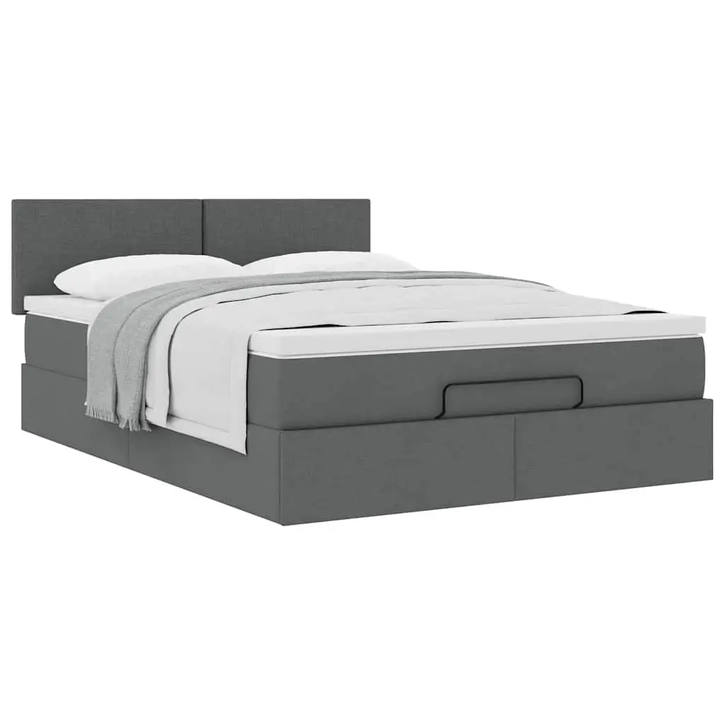 Queen Ottoman Bed with Grey Fabric Upholstery and Pocket Spring Mattress Featuring Hydraulic Lift Storage