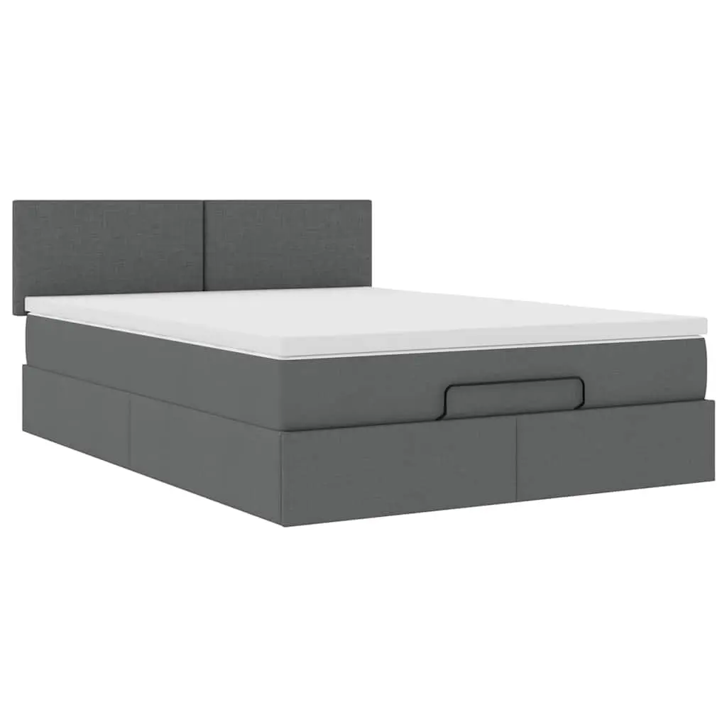 Queen Ottoman Bed with Grey Fabric Upholstery and Pocket Spring Mattress Featuring Hydraulic Lift Storage