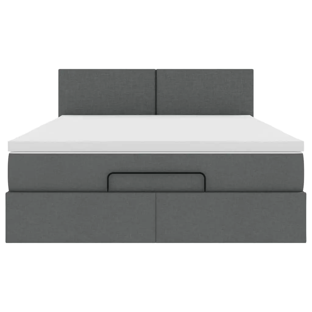 Queen Ottoman Bed with Grey Fabric Upholstery and Pocket Spring Mattress Featuring Hydraulic Lift Storage