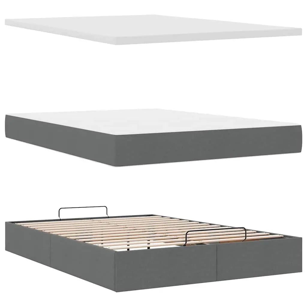 Queen Ottoman Bed with Grey Fabric Upholstery and Pocket Spring Mattress Featuring Hydraulic Lift Storage