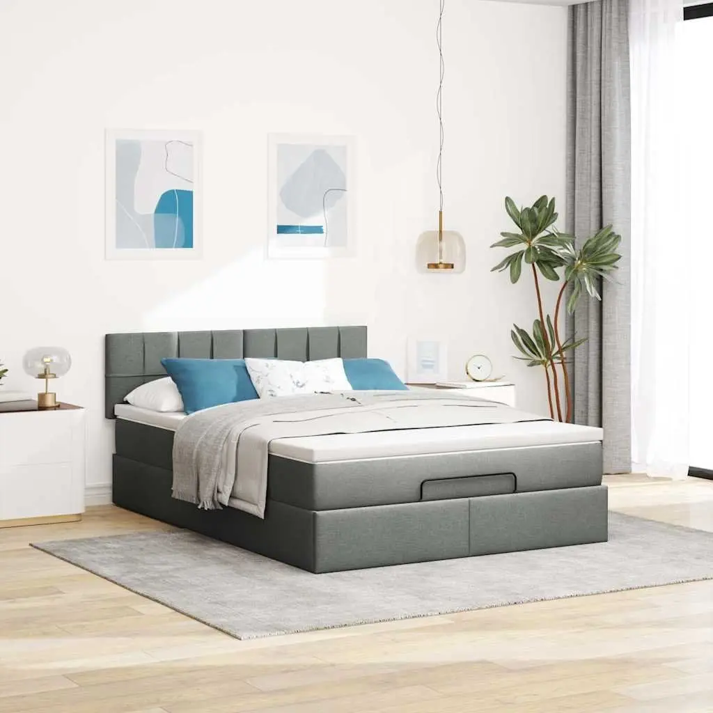 Ottoman Bed Queen Size with Pocket Spring Mattress Storage Grey Fabric Lift