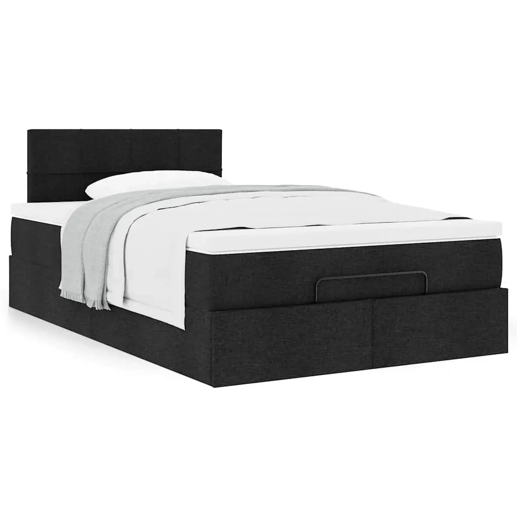 King Single Ottoman Bed with Black Fabric Upholstery and Pocket Spring Mattress