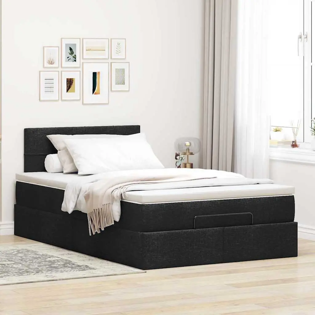 King Single Ottoman Bed with Black Fabric Upholstery and Pocket Spring Mattress
