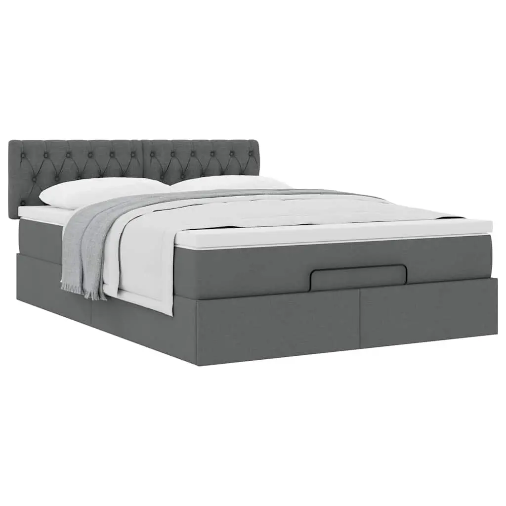 Ottoman Bed with Mattress Queen Size Grey Fabric Storage Lift Hydraulic Base