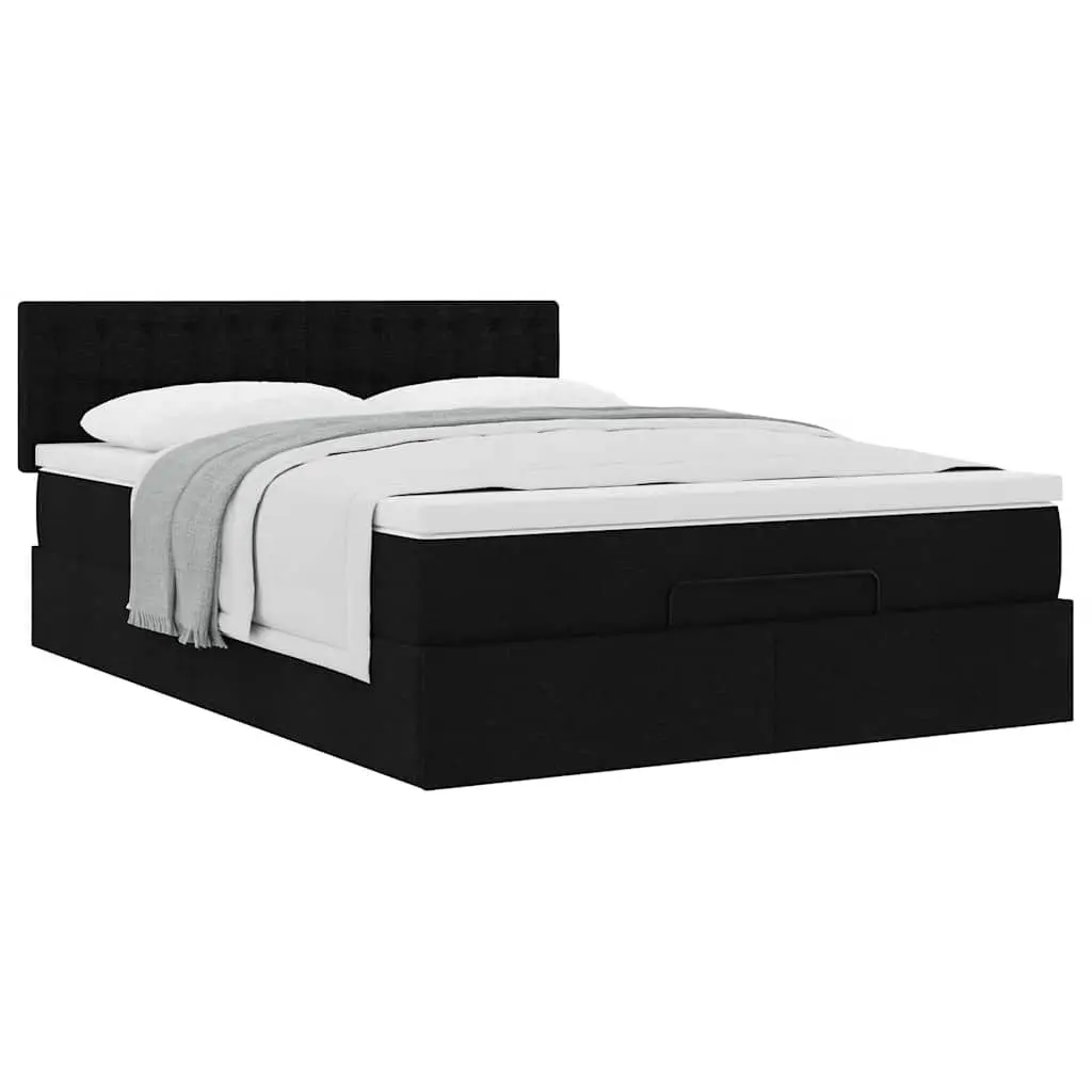 Double Ottoman Bed with Pocket Spring Mattress Black Fabric Storage Lift Base