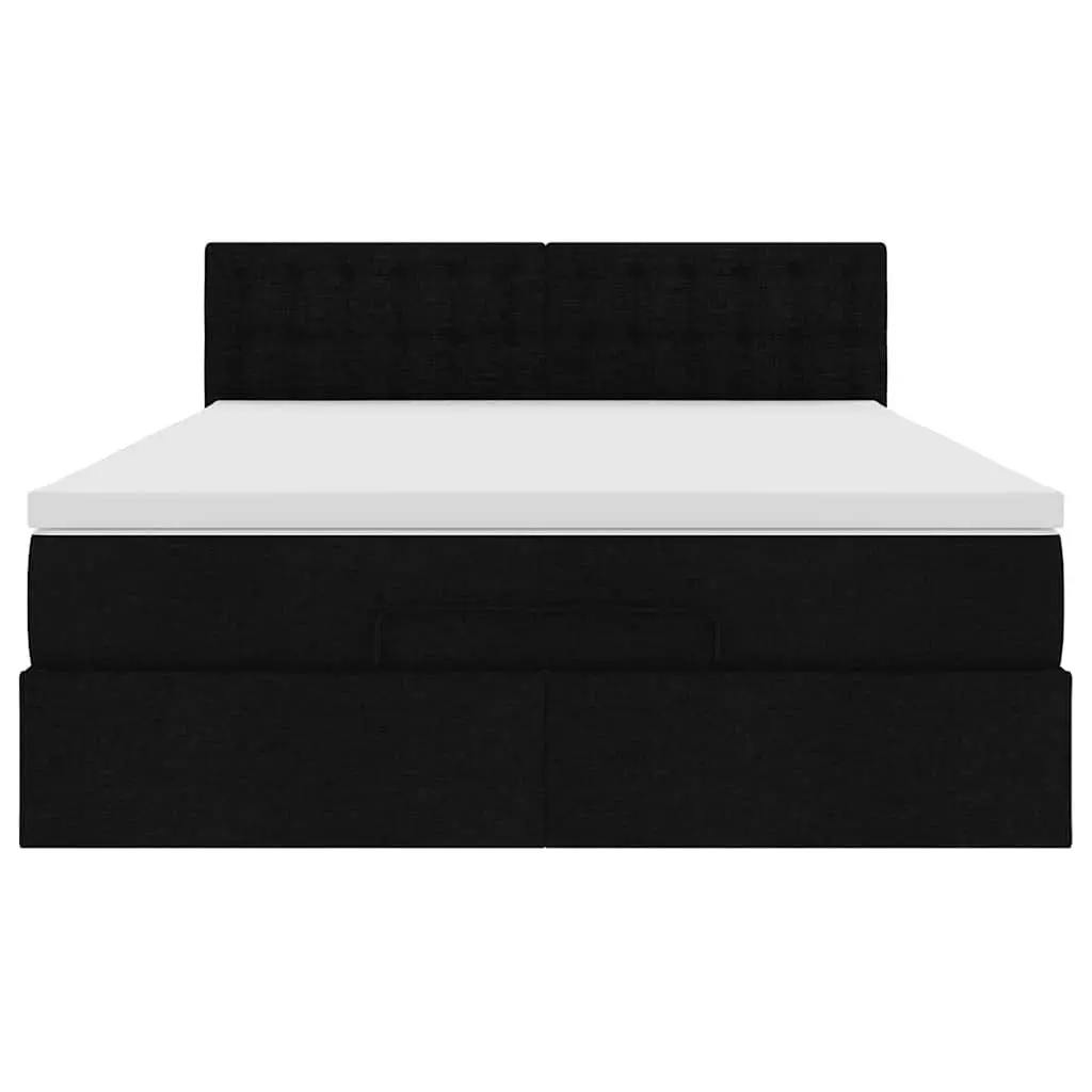 Double Ottoman Bed with Pocket Spring Mattress Black Fabric Storage Lift Base