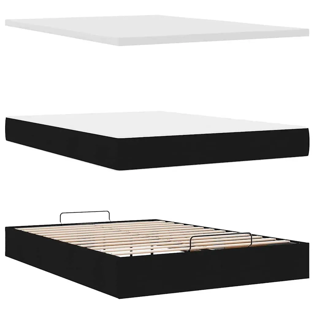 Double Ottoman Bed with Pocket Spring Mattress Black Fabric Storage Lift Base