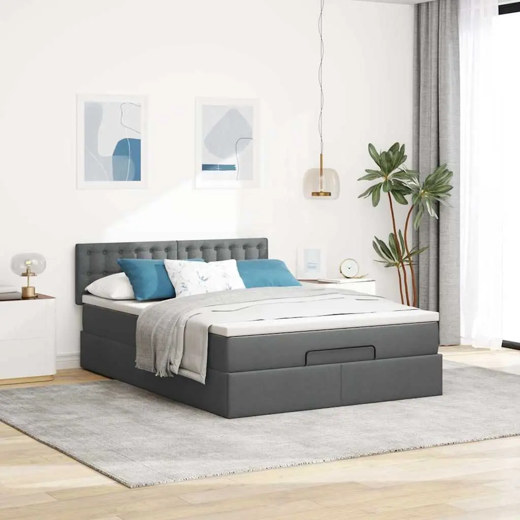 Ottoman Bed Queen Grey Fabric Pocket Spring Mattress Storage Lift Base