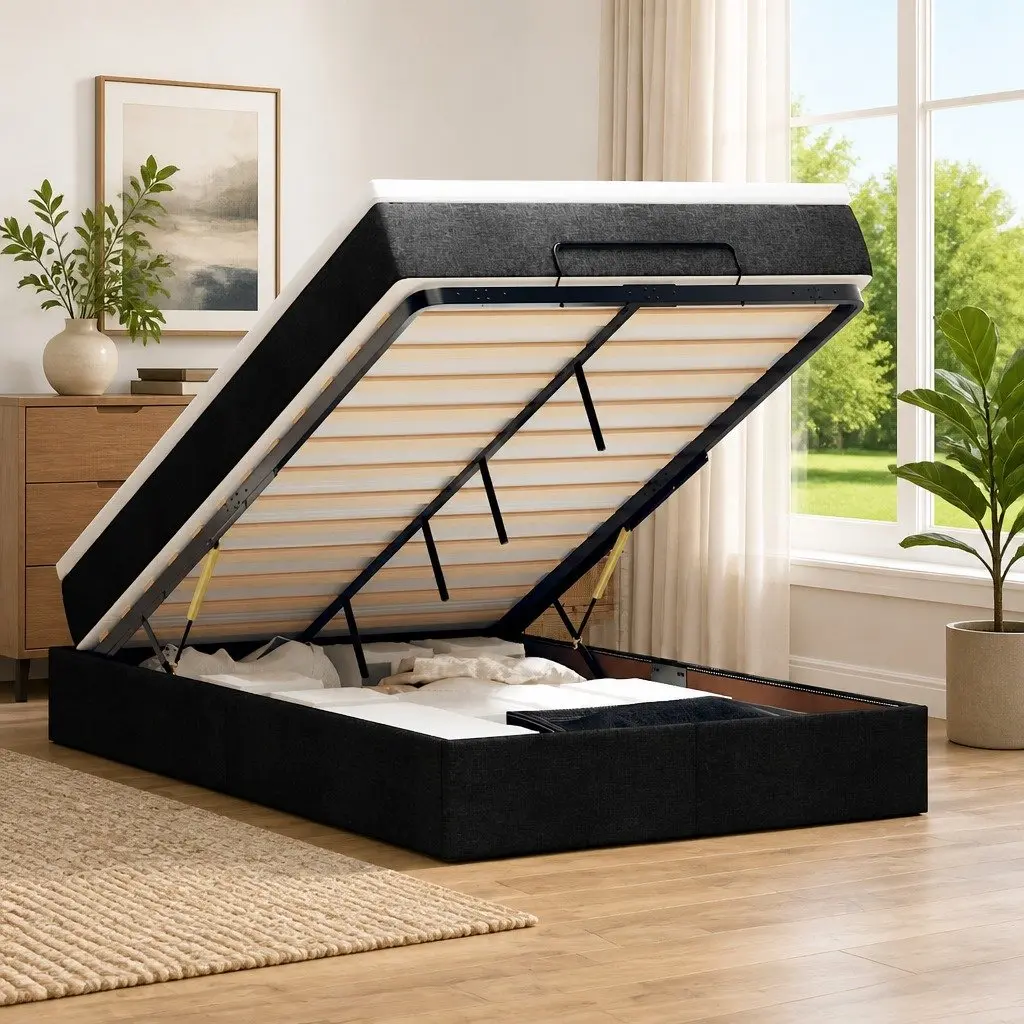 Ottoman Bed with Mattress Pocket Spring King Single Black Storage Lift