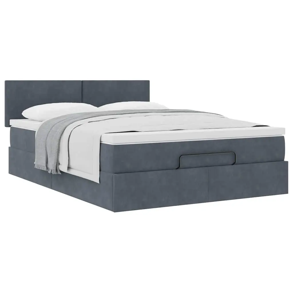 Double Ottoman Bed Grey Velvet with Pocket Spring Mattress and Hydraulic Lift Storage Base