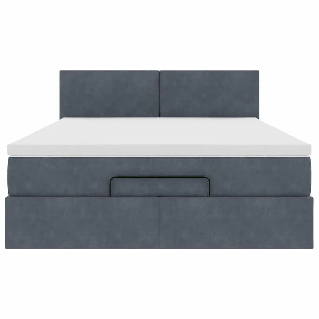 Double Ottoman Bed Grey Velvet with Pocket Spring Mattress and Hydraulic Lift Storage Base