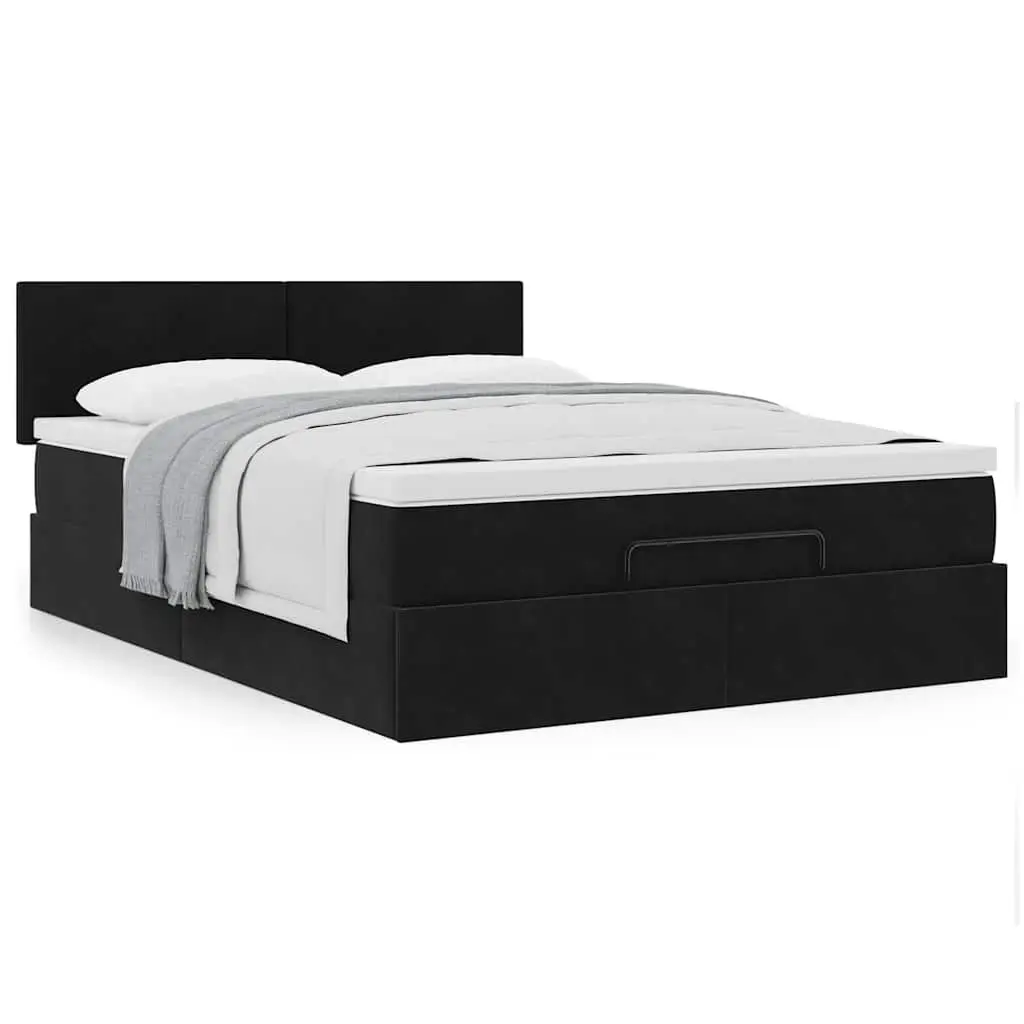 Ottoman Bed with Pocket Spring Mattress Double Black Velvet Storage Lift Frame