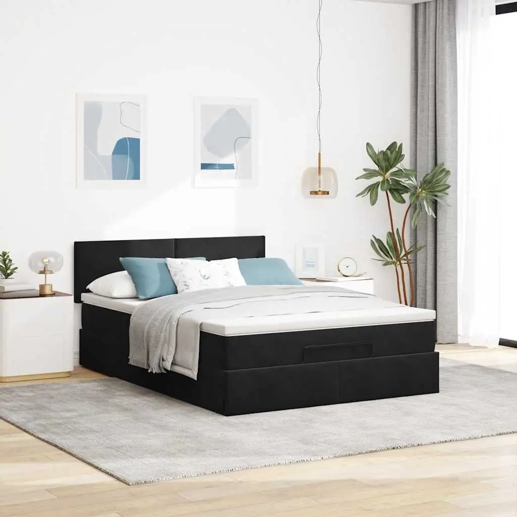 Ottoman Bed with Pocket Spring Mattress Double Black Velvet Storage Lift Frame