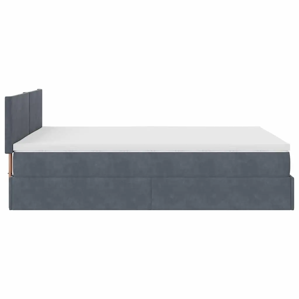 Ottoman Bed Grey Velvet Queen Size with Pocket Spring Mattress and Hydraulic Lift Storage