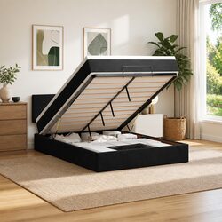 Your New Favorite Queen Ottoman Bed in Black Velvet