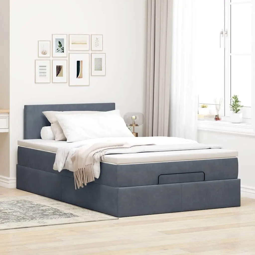 Ottoman Bed with Mattress King Single Storage Lift Grey Velvet Pocket Spring