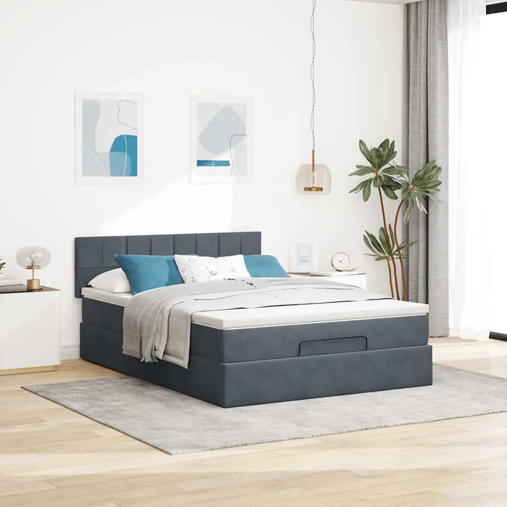 Ottoman Bed with Mattress Grey Velvet Storage Lift-Up Frame
