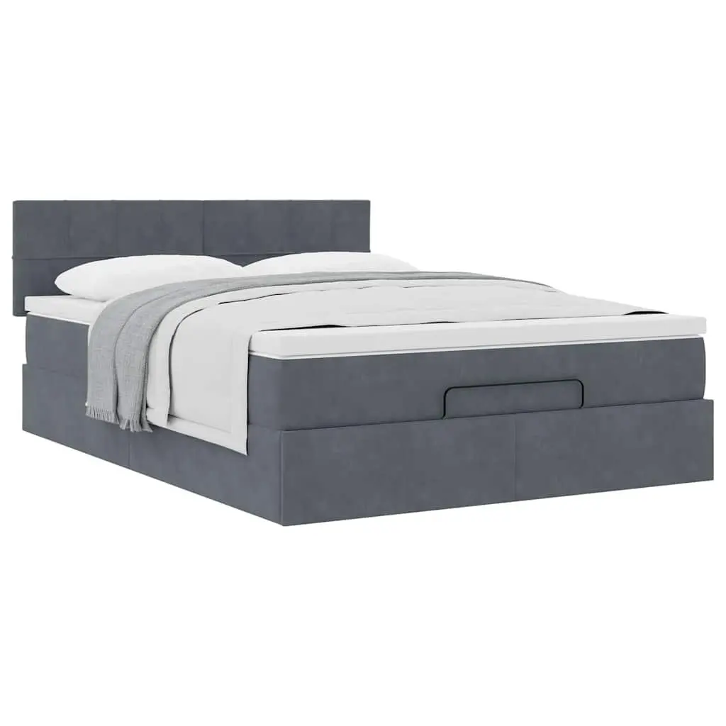 Queen Ottoman Bed Grey Velvet Pocket Spring Mattress with Hydraulic Lift Storage